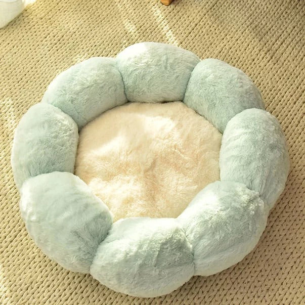 Velvet Round Flower Cat Bed