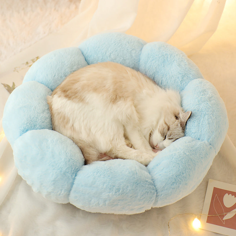 Velvet Round Flower Cat Bed