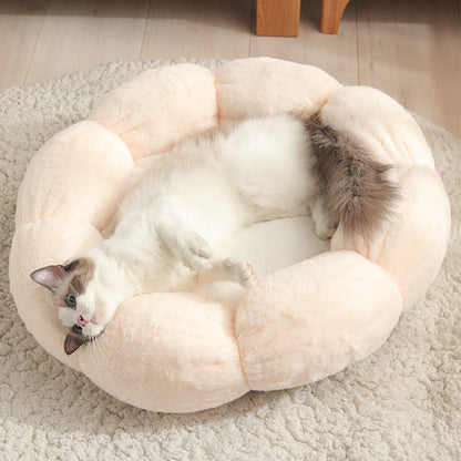 Velvet Round Flower Cat Bed