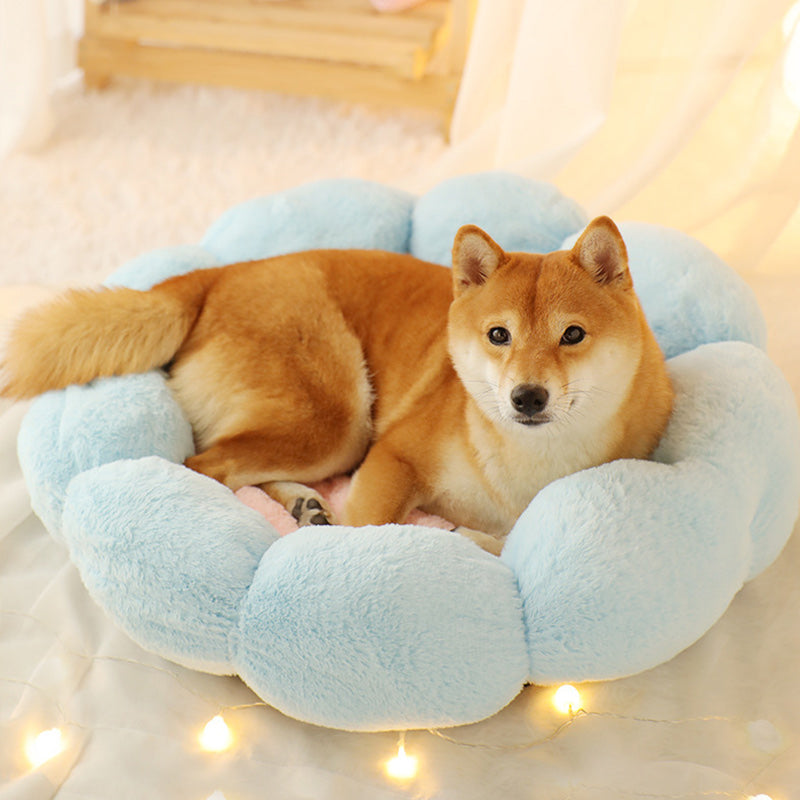 Velvet Round Flower Cat Bed