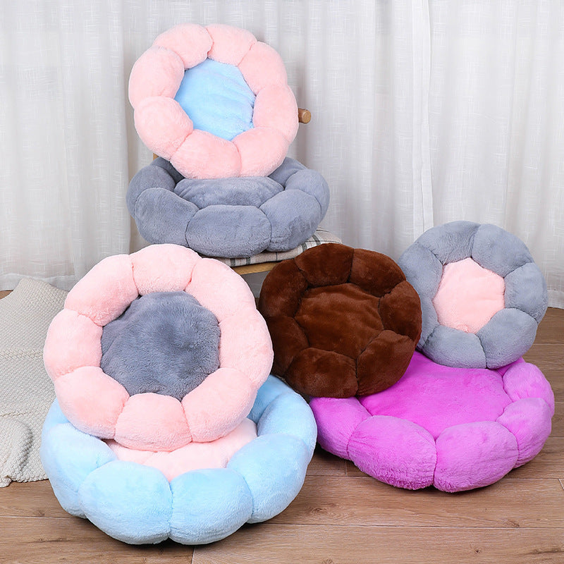 Velvet Round Flower Cat Bed