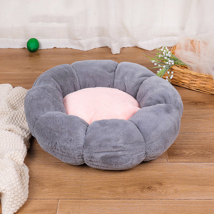 Velvet Round Flower Cat Bed