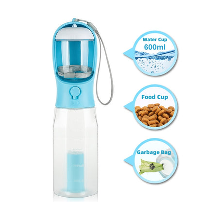 Portable Pet Water Bottle And Food Feeder/Poop Bag Dispenser 3 In 1 Leak-proof